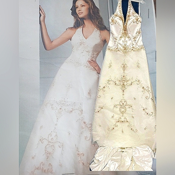 BNWT ALFRED ANGELO SAPPHIRE HALTER EMBROIDERED A LINE DRESS SIZE 10 - Picture 1 of 16